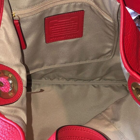 COACH Hadley Luxe Red Tumbled Leather Oversized Shoulder Bag Carry On Tote - Picture 9 of 17